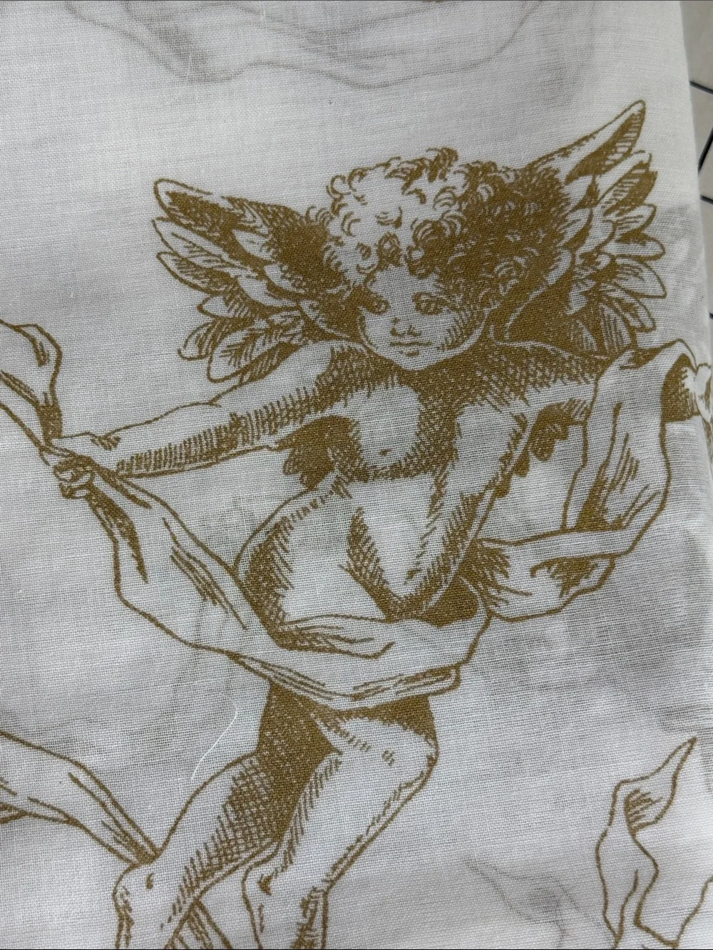 1¾ Yds Vintage Style Cherub Voile Fabric 58” Wide Semi Sheer Ivory Gold Romantic